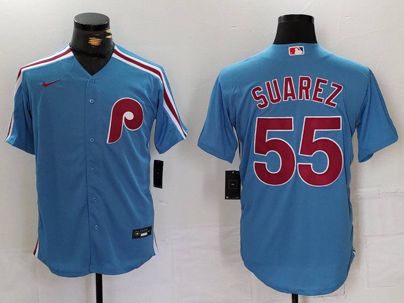 Men Philadelphia Phillies #55 Suarez Blue Throwback 2024 Nike MLB Jersey style 1->philadelphia phillies->MLB Jersey